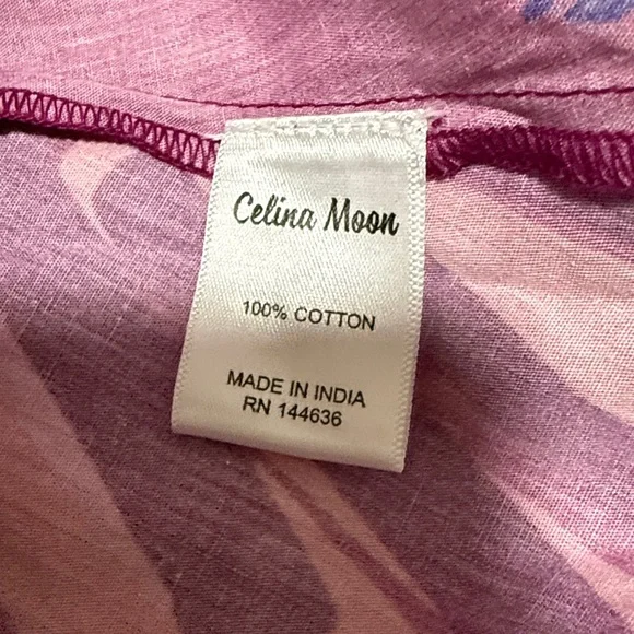 CELINA MOON Pink and Purple Patterned Long Sleeve Midi Dress NEW - Picture 6 of 9